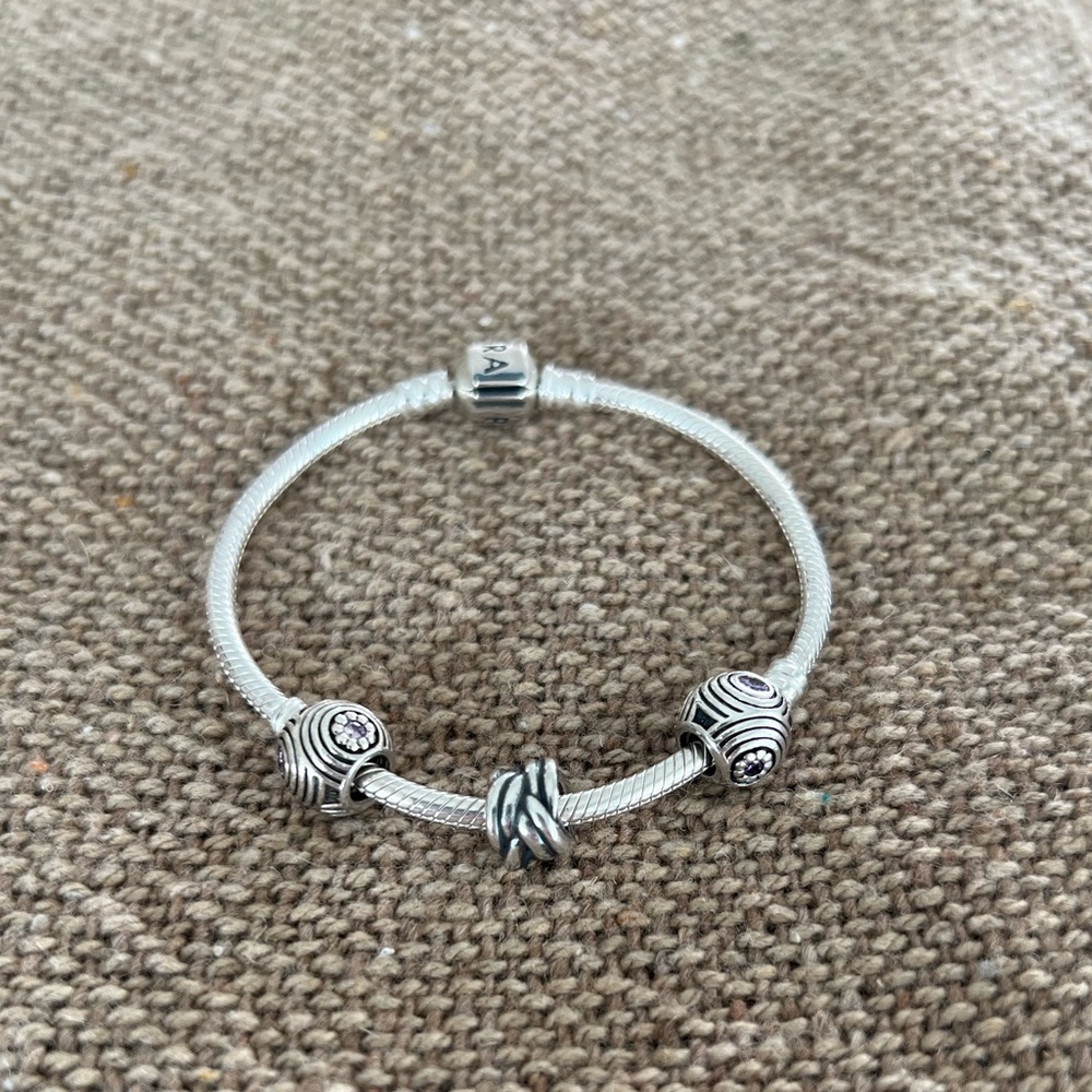 Pandora Sterling Silver Charm Bracelet with 3 Pandora Charms